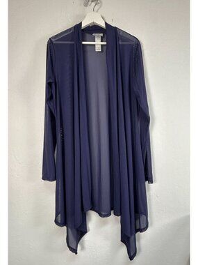 Tommy Bahama Womens Sheer Navy Blue Open Front Drape Cardigan Sweater Large